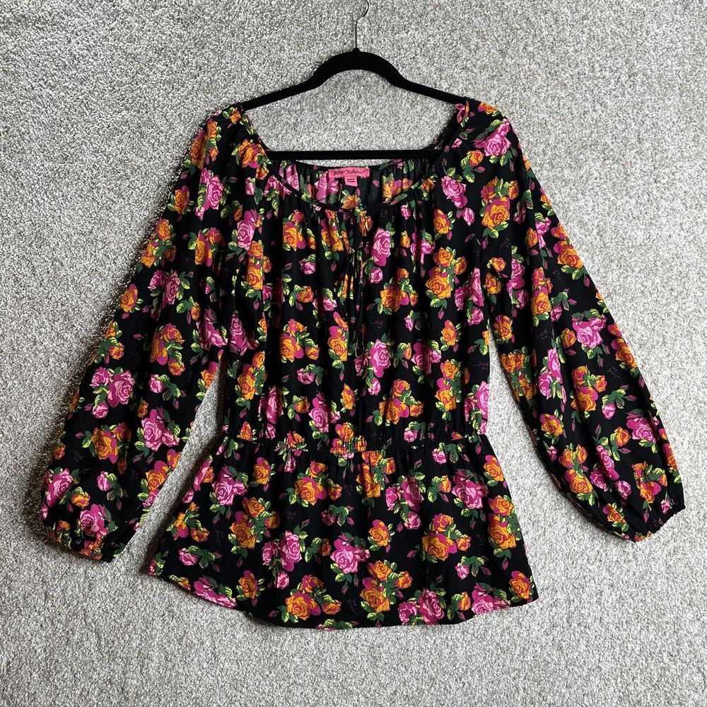 Betsey Johnson Medium Floral Peasant Top Peplum Blouse Floral Multicolor‎